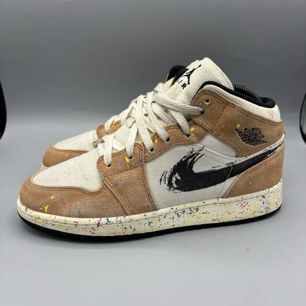 Jordan Air Jordan 1 High Top Paint Splatter Canvas Boys Sneakers US Size 6.5Y